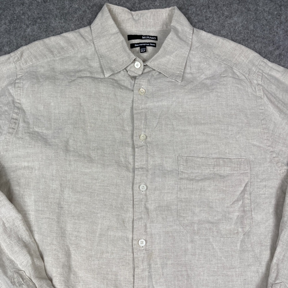 Vintage 90s MURANO Fine European Linen Shirt Mens XLT Natural Beige Hong Kong